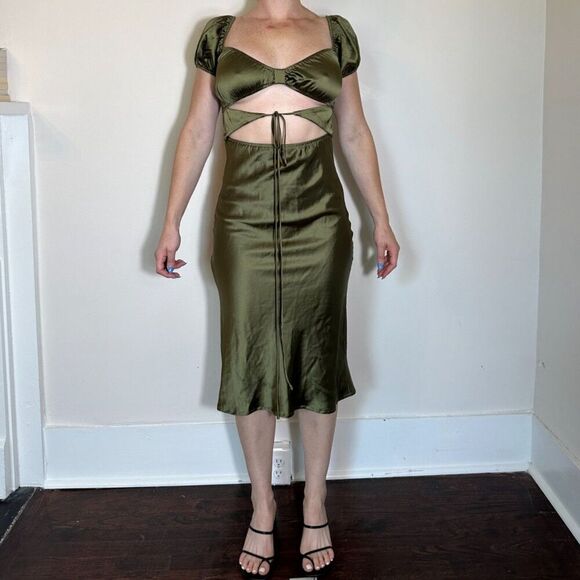 Princess Polly Nakita Midi Dress Olive Green Size 4 - Picture 3 of 5